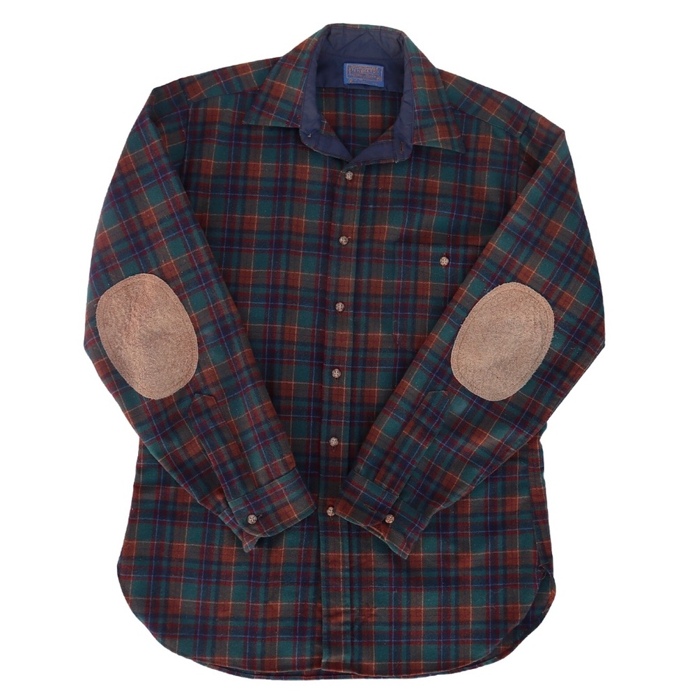 Men’s Vintage Pendleton Virgin Wool  Plaid Elbow Patch Button Shirt Medium